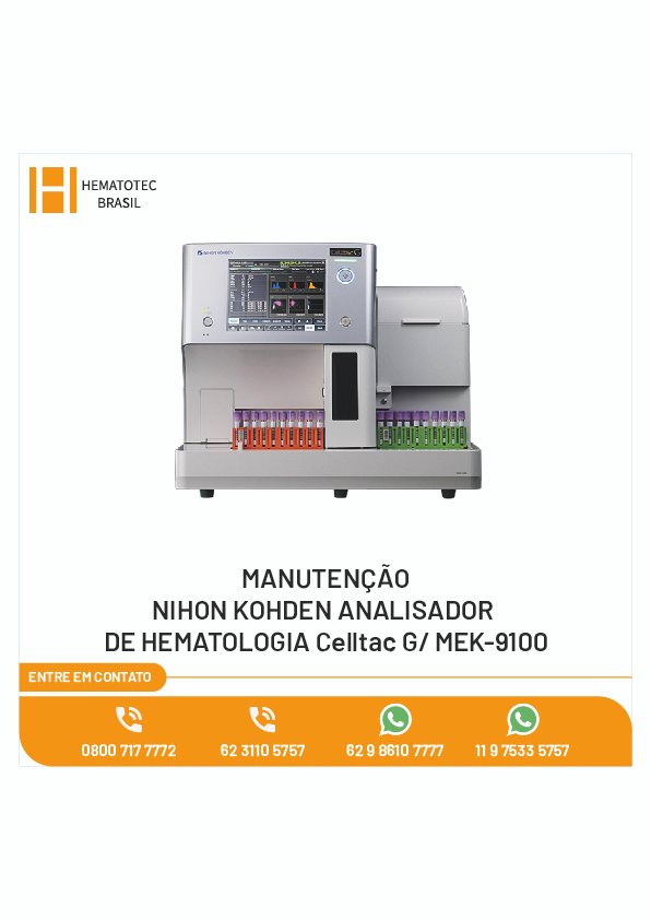 ASSISTÊNCIA TÉCNICA NIHON KOHDEN ANALISADOR DE HEMATOLOGIA Celltac G MEK-9100_Manutencao