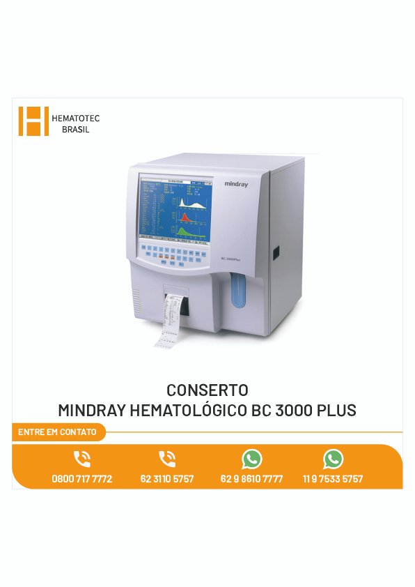 CONSERTO MINDRAY  HEMATOLÓGICO BC 3000 PLUS