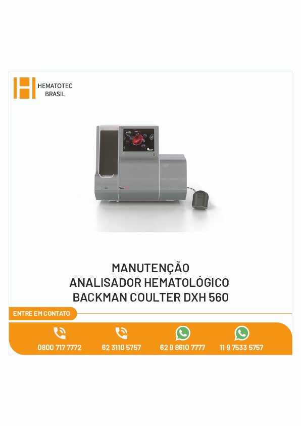 MANUTENÇÃO ANALISADOR HEMATOLÓGICO BACKMAN COULTER DXH 560