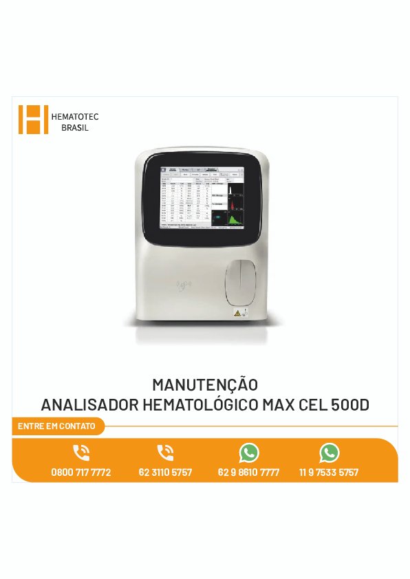 MANUTENCAO ANALISADOR HEMATOLÓGICO MAX CEL 500D