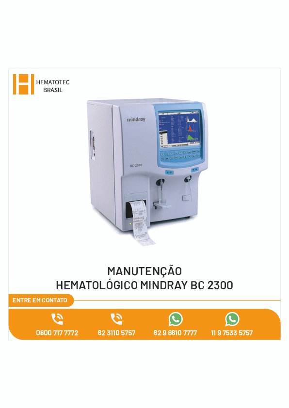MANUTENÇÃO HEMATOLÓGICO MINDRAY BC 2300