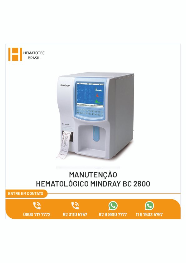 MANUTENÇÃO HEMATOLÓGICO MINDRAY BC 2800