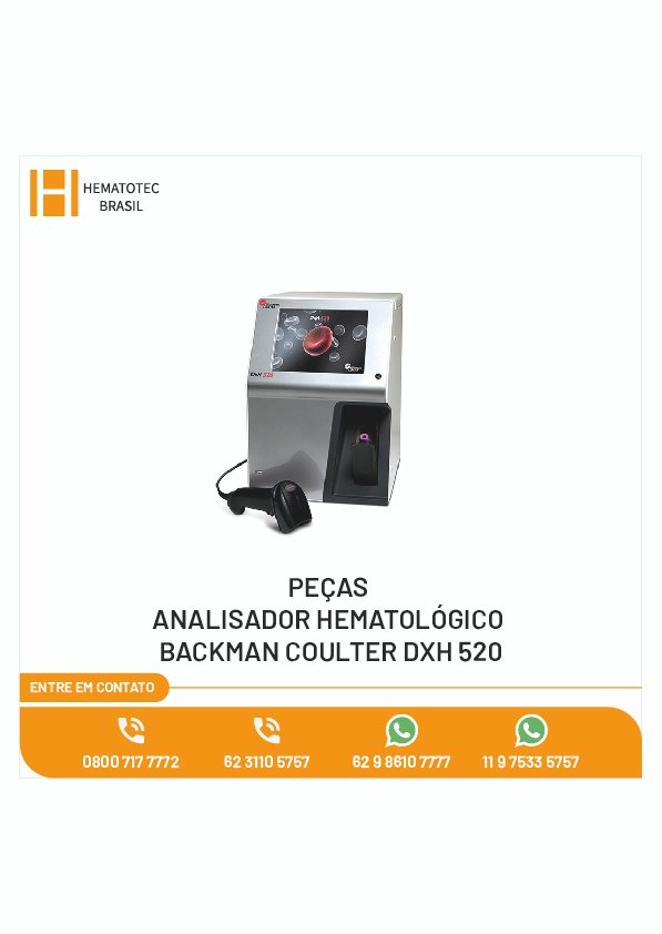 PEÇAS ANALISADOR HEMATOLÓGICO BACKMAN COULTER DXH 520